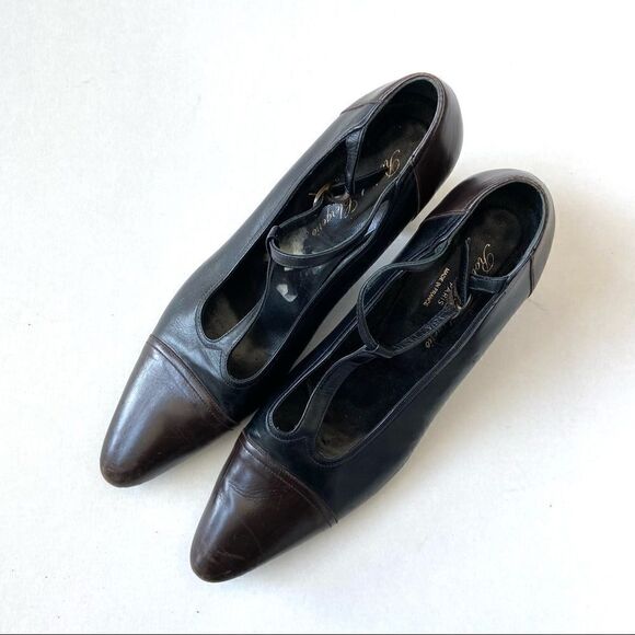 Vintage Robert Clergerie Black Brown Pointed Toe Ankle Strap Heels 10.5 - Picture 6 of 11